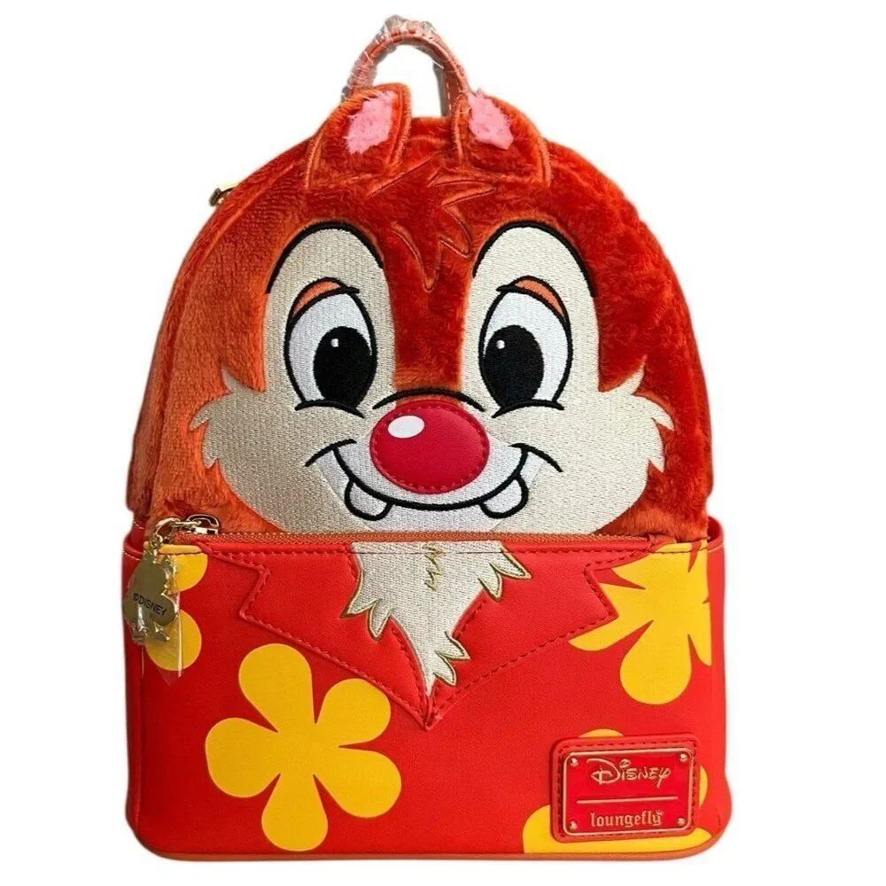 Loungefly Disney Chip N Dale Rescue Rangers Faux Fur Backpack Zipper Pin NWT